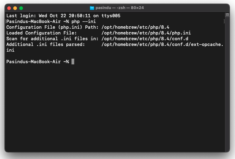 output of command php –ini
