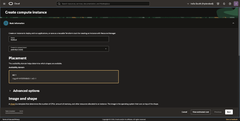 Oracle Cloud Create Instance